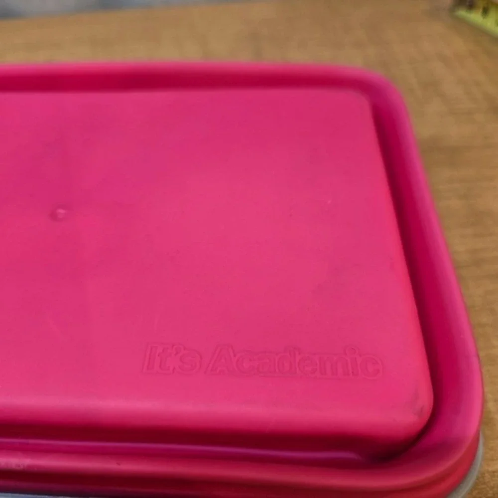 IT'S ACADEMIC Collapsible Pencil Pen‎ Case Box with Lid Flexi Storage Pink Gray